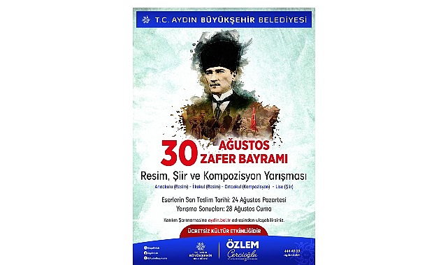 Başkan Çerçioğlu'ndan 30 Ağustos Temalı Ödüllü Resim, Şiir ve Kompozisyon Yarışması Başkan Çerçioğlu'ndan 30 Ağustos Temalı Ödüllü Resim, Şiir ve Kompozisyon Yarışması