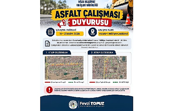 Kuva-İ Milliye Caddesi'nde gerçekleştirilecek asfalt çalışmaları öncesinde vatandaşlara duyuru Kuva-İ Milliye Caddesi'nde gerçekleştirilecek asfalt çalışmaları öncesinde vatandaşlara duyuru