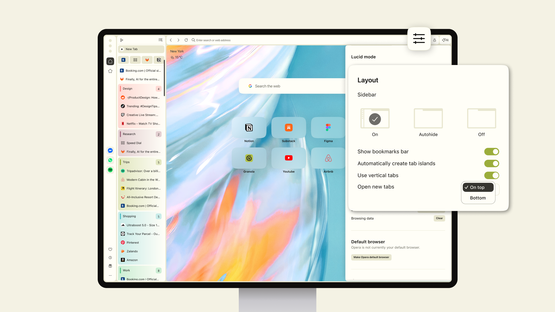 Opera One’da Dikey Sekmelerin düzeni yenilendi Opera One’da Dikey Sekmelerin düzeni yenilendi