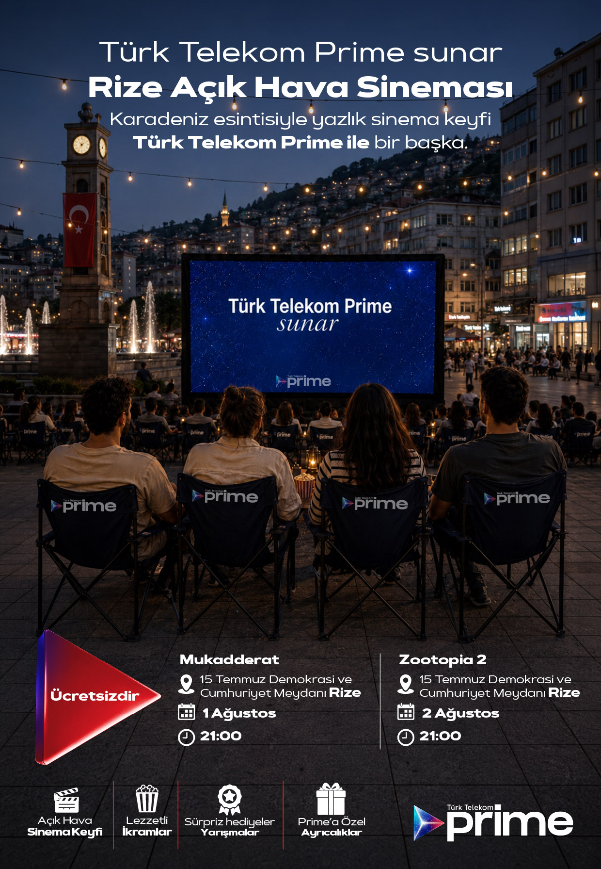 Türk Telekom Prime Açık Hava Sineması Rize'de sinemaseverlerle buluşuyor Türk Telekom Prime Açık Hava Sineması Rize'de sinemaseverlerle buluşuyor