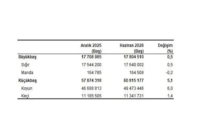  Hayvancılık İstatistikleri, Haziran 2026