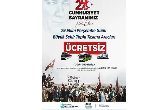 Kocaeli'de 29 Ekim'de toplu ulaşım ücretsiz